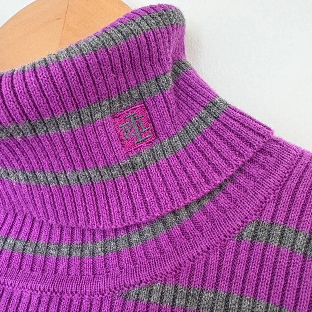 Ralph Lauren Purple and Gray Striped Knit Sweater - Picture 3 of 7